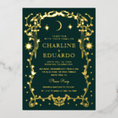 Forest Green  Hemelse Huwelijk Folie Uitnodiging (Voorkant)