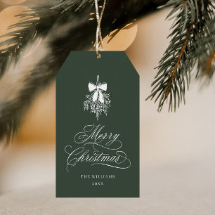 Forest Green Holly Berry Bouquet Vrolijk kerstfees Cadeaulabel