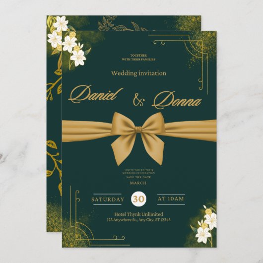 Forest Green Ivy Ornament Wedding Invitation (Devant / Derrière)