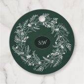 Forest Green Leafy  Wreath Monogram Nature Bedankjes Labels (Voorkant)