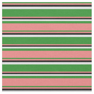 Forest Green, Light Coral, Black & Lavender Lines Stof