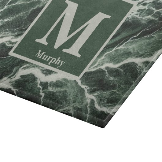 Forest Green Marble met witte aderen Monogram Snijplank (Hoek)