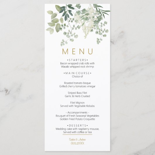 Forest Green Menu Mariage Feuille (Devant)