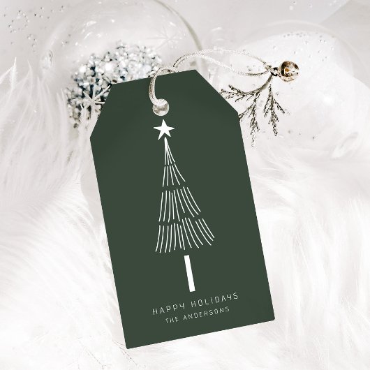 Forest Green Minimalist Kerstboom Cadeaulabel