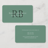 Forest Green Minimalist Monogram Hoofdredacteur Visitekaartje (Voorkant / Achterkant)