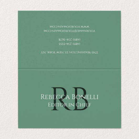 Forest Green Minimalist Monogram Hoofdredacteur Visitekaartjes (Buitenkant ongevouwen)