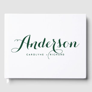 Forest Green Modern Calligraphy Wedding Gastenboek