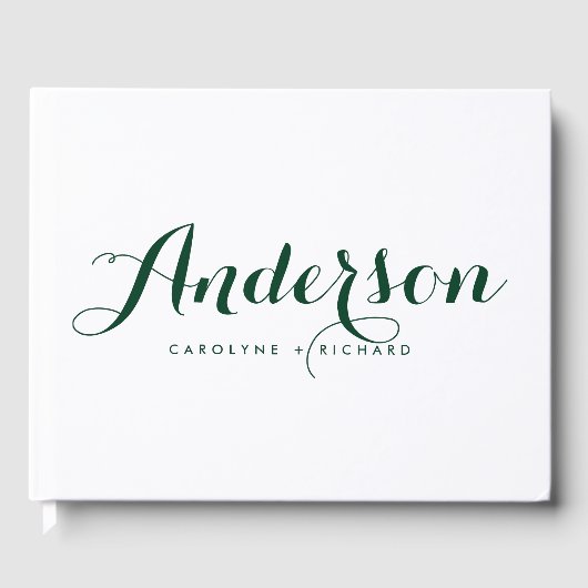 Forest Green Modern Calligraphy Wedding Gastenboek (Voorkant)