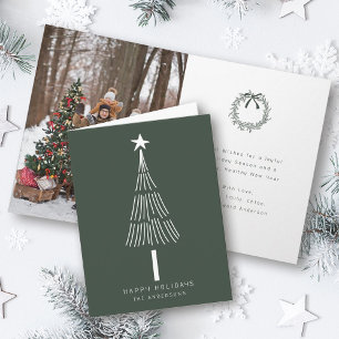 Forest Green Modern Christmas Pine Tree Foto Feestdagen Kaart