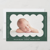 Forest Green Modern Scalloped Photo Lijst Birth Aankondiging