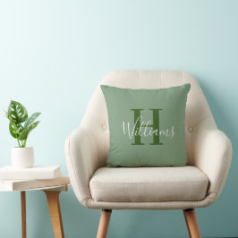 Forest Green Monogram Naam Script Typografie Kussen