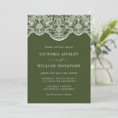 Forest Green Moroccan Lace Mod Wedding Invitation Kaart (Staand voorkant)