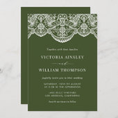 Forest Green Moroccan Lace Mod Wedding Invitation Kaart (Voorkant / Achterkant)