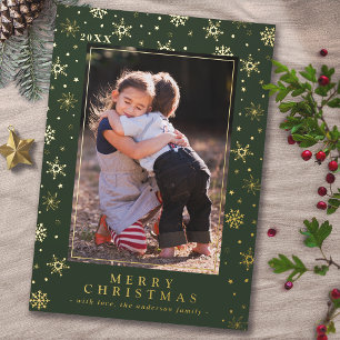 Forest Green Olive Formal Kerstportret Foto Folie Feestdagenkaart