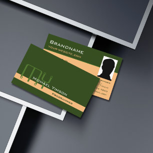 Forest Green Peach met Monogram en Foto Classic Visitekaartje