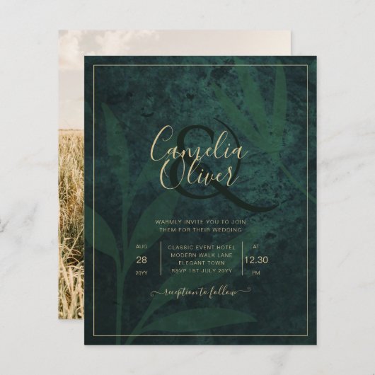 Forest Green PHOTO Wedding Invitation (Voorkant / Achterkant)