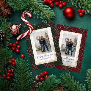 Forest Green Plaid Kerstfoto Folie Feestdagenkaart