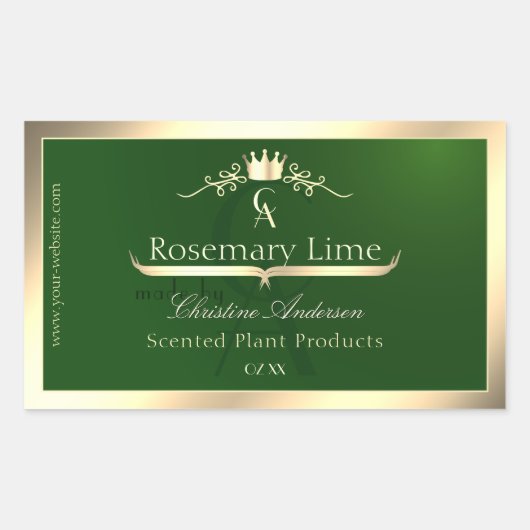 Forest Green Product Label Gold Frame and Monogram (Voorkant)