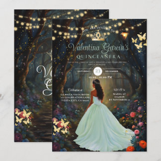 Forest Green Quinceañera 15 Anos Bloemen Goud Kaart