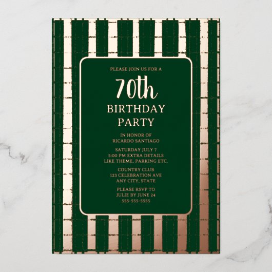 Forest Green Roos Gold 70e aangepaste verjaardagsf Folie Uitnodiging (Voorkant)