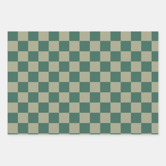 Forest Green & Sage Checkerboard en Dot Patterns Inpakpapier Vel (Voorkant 2)