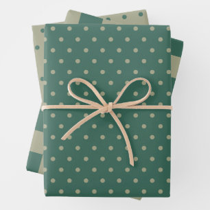 Forest Green & Sage Checkerboard en Dot Patterns Inpakpapier Vel