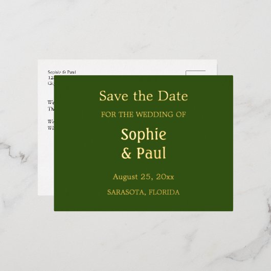 Forest Green Save the Date Folie Uitnodiging Briefkaart (Voorkant / Achterkant)