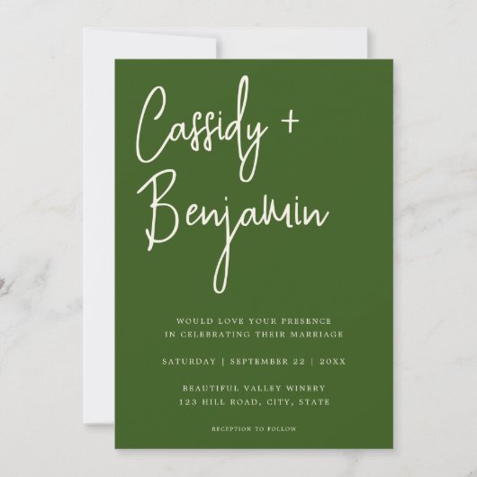 Forest Green Script Minimalist Modern Wedding Kaart (Voorkant)