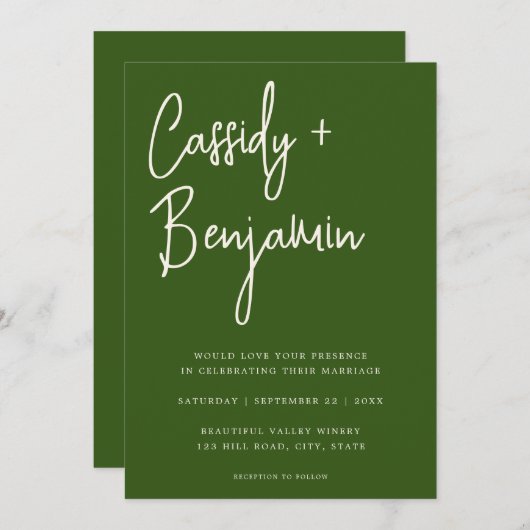 Forest Green Script Minimalist Modern Wedding Kaart (Voorkant / Achterkant)