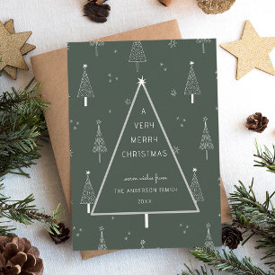 Forest Green Simple Very Merry Christmas Tree Flat Feestdagenkaart
