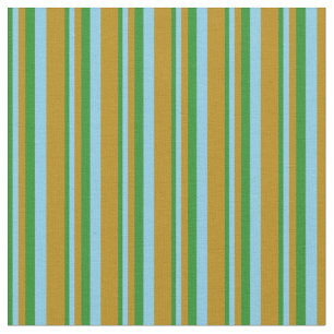 Forest Green, Sky Blue en Dark Goldenrod Lines Stof