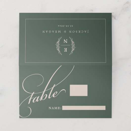 Forest Green Stacked Initialen Monogram bruiloft (Buitenkant ongevouwen)