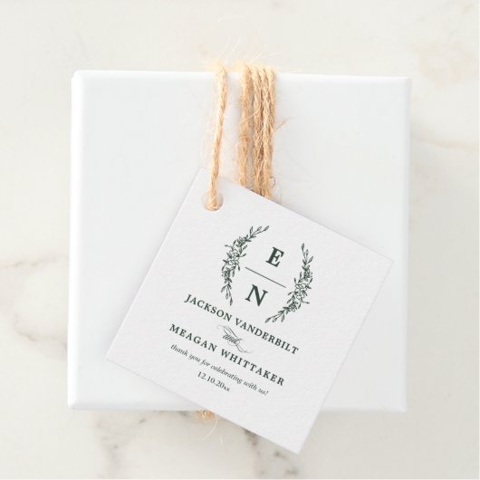 Forest Green Stacked Initialen Monogram bruiloft Bedankjes Labels (In situ)
