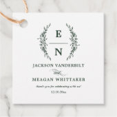 Forest Green Stacked Initialen Monogram bruiloft Bedankjes Labels (Voorkant)