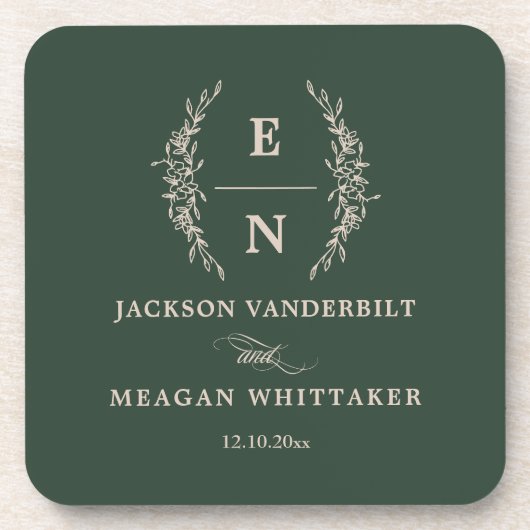 Forest Green Stacked Initialen Monogram bruiloft Bier Onderzetter (Voorkant)