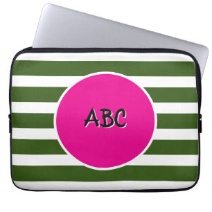 Forest Green Stripes roze cirkel Laptop Sleeve