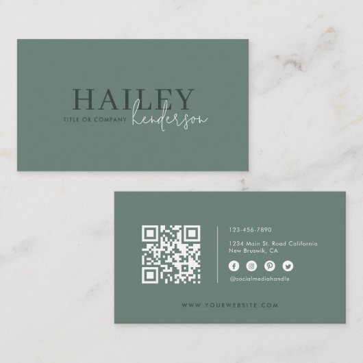Forest Green Stylish QR Code Visitekaartje (Voorkant / Achterkant)