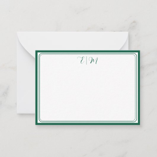 Forest Green three Border Monogram Note Card Notitiekaartje (Voorkant)