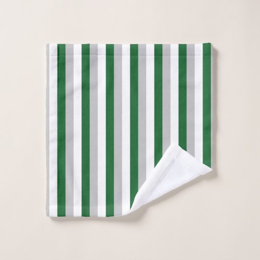 Forest Green vertical, argent et rayures blanches (Gant de toilette)