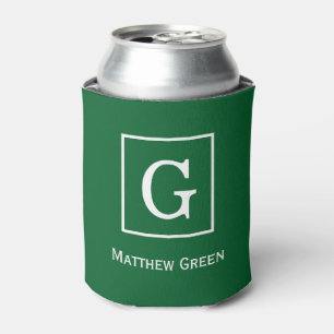 Forest Green White Framed Initiaal Monogram Blikjeskoeler