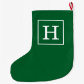 Forest Green White Framed Initiaal Monogram Grote Kerstsok (Achterkant)