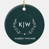 Forest Green White Modern Initialen Monogram FOTO Keramisch Ornament (Achterkant)