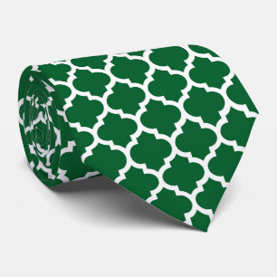 Forest Green White Moroccan Quatrefoil Pattern #5 Stropdas