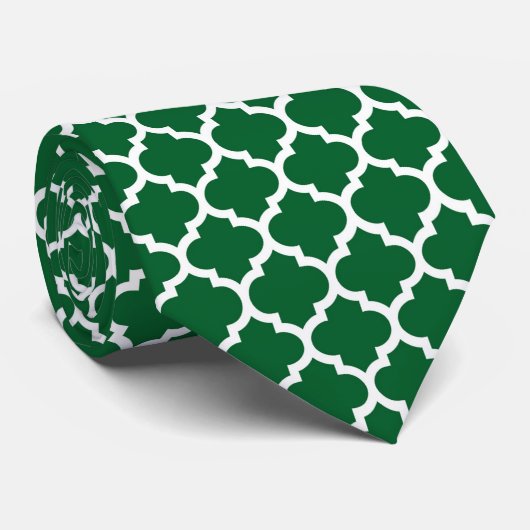 Forest Green White Moroccan Quatrefoil Pattern #5 Stropdas (Opgerold)