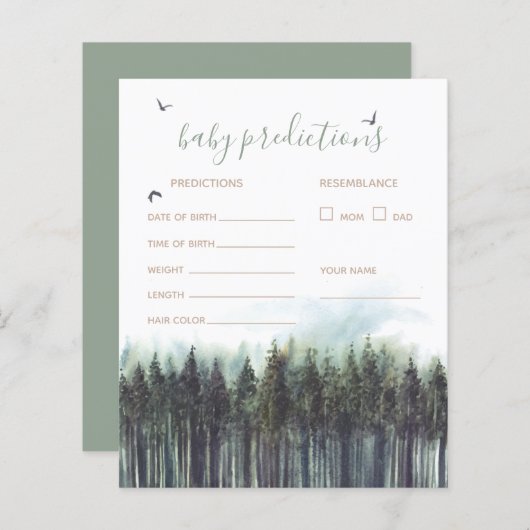 Forest Greenery Baby shower Prediction Game Kaart (Voorkant / Achterkant)
