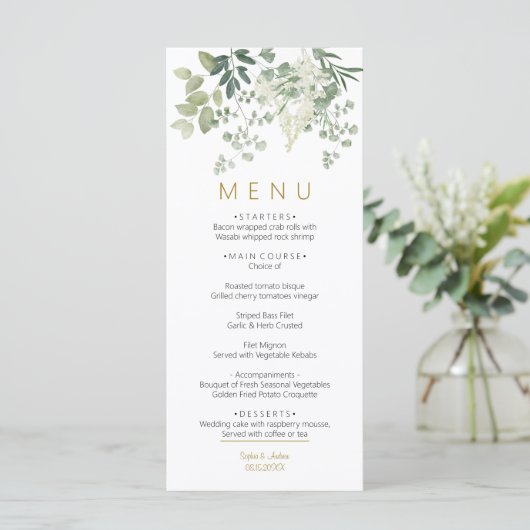Forest Greenery Leaves Wedding Menu (Staand voorkant)