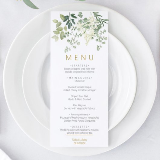 Forest Greenery Leaves Wedding Menu