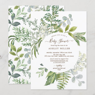 Forest Greenery Neutral Baby shower Kaart