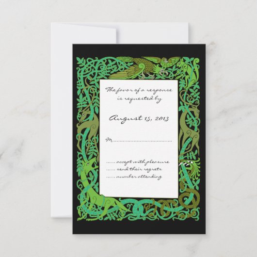 Forest Greens Celtic Animals Design Wedding RSVP (Voorkant)