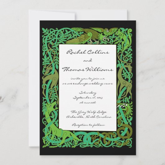 Forest Greens Celtic Animals Weddenschap Kaart (Voorkant)